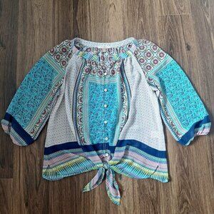 💙 Roz & Ali Sheer Boho Peasant Style Oversized Blouse Size M